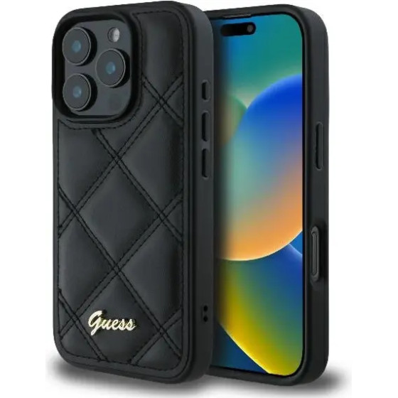 Guess Quilted Metal Logo iPhone 16 Pro Max Case - Black - (GUE003904-0)