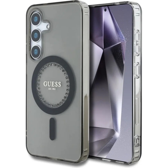 Guess Rhinestones Printed Classic Logo MagSafe Samsung Galaxy S25 case black - (GUE004315-0)