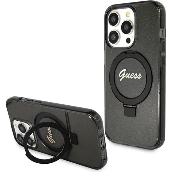 Guess Ring Stand Script Glitter MagSafe case for iPhone 13 Pro Max - black - (GUE003418-0)