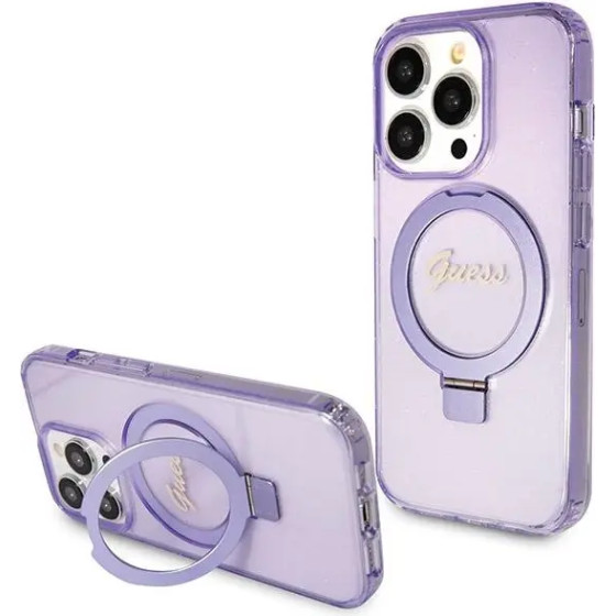 Guess Ring Stand Script Glitter MagSafe case for iPhone 13 Pro Max - purple - (GUE003425-0)