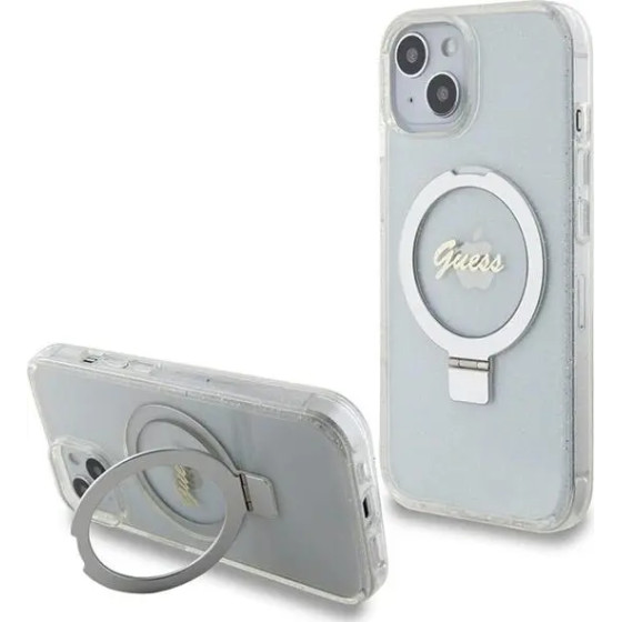 Guess Ring Stand Script Glitter MagSafe case for iPhone 15 / 14 / 13 - transparent - (GUE003422-0)