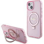 Guess Ring Stand Script Glitter MagSafe case for iPhone 15 Plus / 14 Plus - pink - (GUE003362-0)