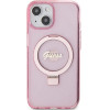 Guess Ring Stand Script Glitter MagSafe case for iPhone 15 Plus / 14 Plus - pink - (GUE003362-0)