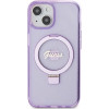 Guess Ring Stand Script Glitter MagSafe case for iPhone 15 Plus / 14 Plus - purple - (GUE003368-0)