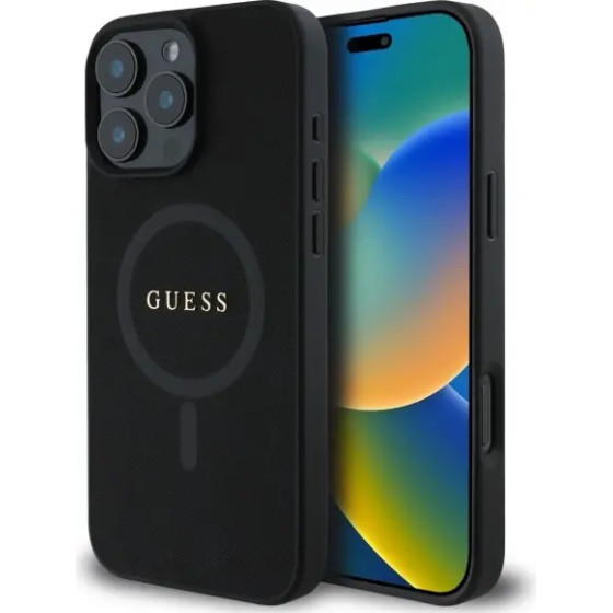Guess Saffiano Classic Logo MagSafe Case for iPhone 16 Pro Max - Black - (GUE003839-0)