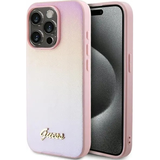 Guess Saffiano Iridescent Script case for iPhone 14 Pro - pink - (GUE003448-0)