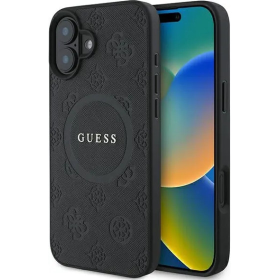 Guess Saffiano Peony Classic Logo MagSafe case for iPhone 16 - black - (GUE004073-0)