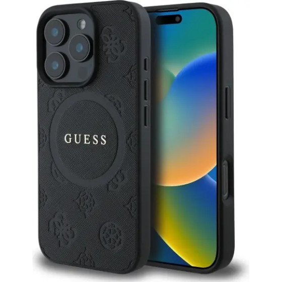 Guess Saffiano Peony Classic Logo MagSafe Case for iPhone 16 Pro Max - Black - (GUE003808-0)