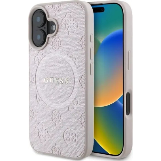 Guess Saffiano Peony Classic Logo MagSafe iPhone 16 Case - Pink - (GUE003810-0)