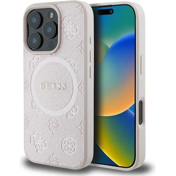 Guess Saffiano Peony Classic Logo MagSafe iPhone 16 Pro Case - Pink - (GUE003812-0)