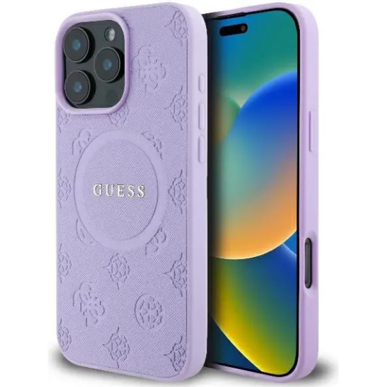 Guess Saffiano Peony Classic Logo MagSafe iPhone 16 Pro Case - Purple - (GUE004046-0)