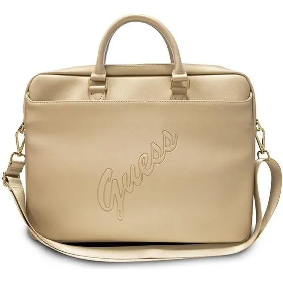 Guess Saffiano Script 16 Laptop Bag - Gold - (GUE001233-0)