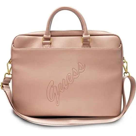 Guess Saffiano Script 16 Laptop Bag - Pink - (GUE001234-0)