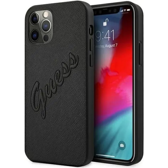 Guess Saffiano Vintage Script Case for iPhone 12 Pro Max 6.7 - Black - (GUE001225-0)