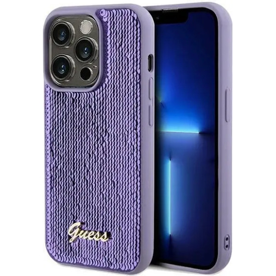 Guess Sequin Script Metal case for iPhone 14 Pro - purple - (GUE003163-0)