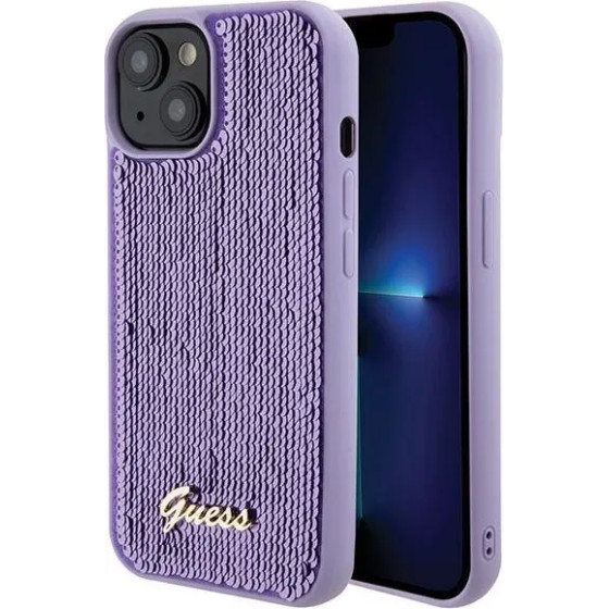 Guess Sequin Script Metal case for iPhone 15 - purple - (GUE003076-0)