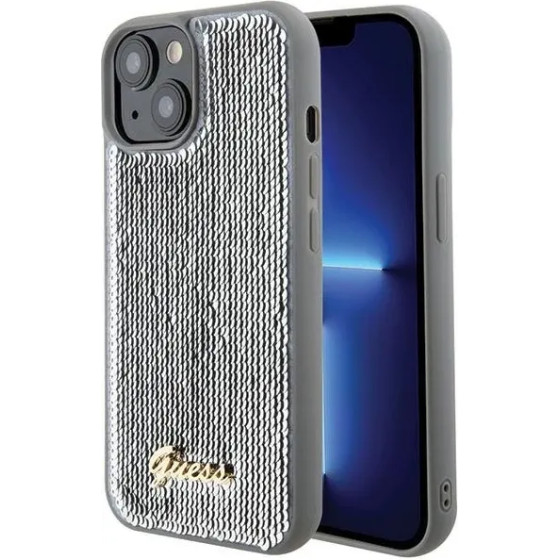 Guess Sequin Script Metal case for iPhone 15 - silver - (GUE003073-0)