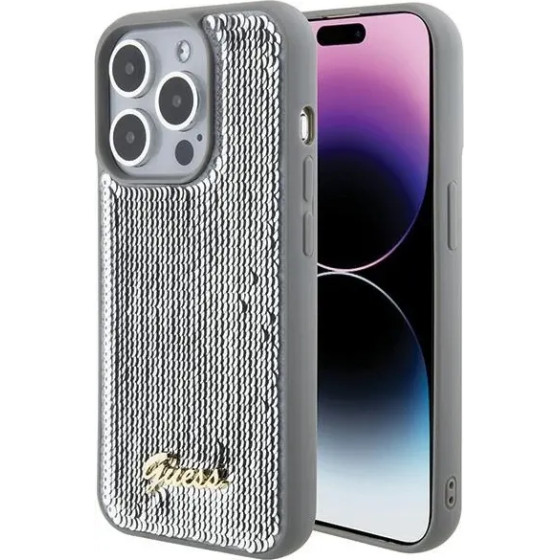 Guess Sequin Script Metal case for iPhone 15 Pro Max - silver - (GUE003075-0)