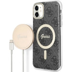 Guess Set GUBPN61H4EACSK Case+Charger iPhone 11 6.1'' black/black hard case 4G Print MagSafe - (GUE002540-0)