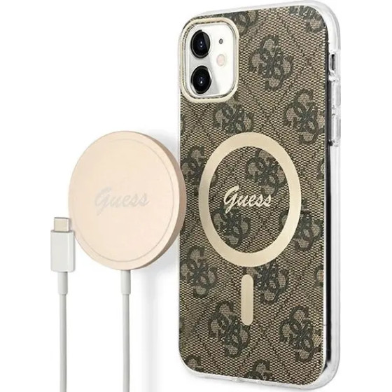Guess Set GUBPN61H4EACSW Case+Charger iPhone 11 6.1'' brown/brown hard case 4G Print MagSafe - (GUE002548-0)