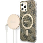 Guess Set GUBPP12MH4EACSW Case+ Charger iPhone 12/12 Pro brown/brown hard case 4G Print MagSafe - (GUE002549-0)
