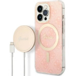 Guess Set GUBPP13LH4EACSP Case+ Charger iPhone 13 Pro pink/pink hard case 4G Print MagSafe - (GUE002562-0)