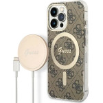 Guess Set GUBPP13LH4EACSW Case+ Charger iPhone 13 Pro brown/brown hard case 4G Print MagSafe - (GUE002550-0)