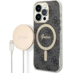 Guess Set GUBPP14LH4EACSK Case+ Charger iPhone 14 Pro 6.1'' black/black hard case 4G Print MagSafe - (GUE002546-0)