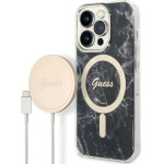 Guess Set GUBPP14LHMEACSK Case+ Charger iPhone 14 Pro 6.1'' black/black hard case Marble MagSafe - (GUE002570-0)