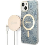 Guess Set GUBPP14MH4EACSB Case+ Charger iPhone 14 Plus 6.7'' blue/blue hard case 4G Print MagSafe - (GUE002557-0)