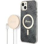 Guess Set GUBPP14MH4EACSK Case+ Charger iPhone 14 Plus 6.7'' black/black hard case 4G Print MagSafe - (GUE002545-0)