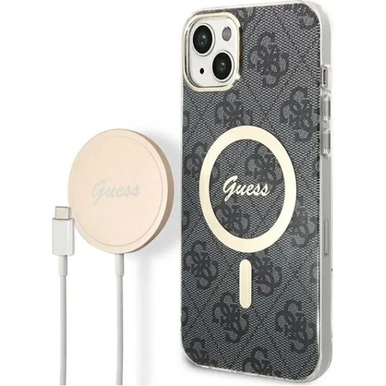 Guess Set GUBPP14MH4EACSK Case+ Charger iPhone 14 Plus 6.7'' black/black hard case 4G Print MagSafe - (GUE002545-0)