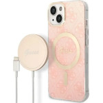 Guess Set GUBPP14MH4EACSP Case+ Charger iPhone 14 Plus 6.7'' pink/pink hard case 4G Print MagSafe - (GUE002565-0)