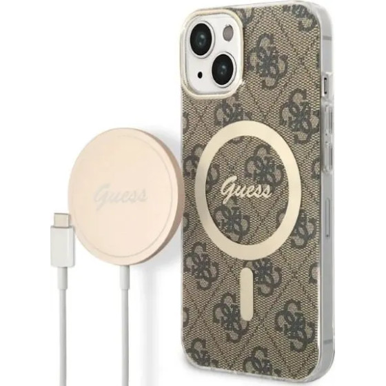 Guess Set GUBPP14MH4EACSW Case+ Charger iPhone 14 Plus 6.7'' brown/brown hard case 4G Print MagSafe - (GUE002553-0)