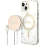 Guess Set GUBPP14MHMEACSH Case+ Charger iPhone 14 Plus 6.7'' white/white hard case Marble MagSafe - (GUE002573-0)