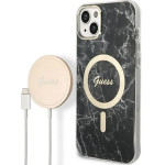 Guess Set GUBPP14MHMEACSK Case+ Charger iPhone 14 Plus 6.7'' black/black hard case Marble MagSafe - (GUE002569-0)