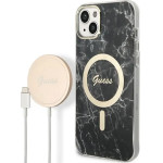 Guess Set GUBPP14SHMEACSK Case+ Charger iPhone 14 6.1'' black/black hard case Marble MagSafe - (GUE002568-0)
