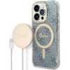 Guess Set GUBPP14XH4EACSB Case+ Charger iPhone 14 Pro Max 6.7'' blue/blue hard case 4G Print MagSafe - (GUE002559-0)