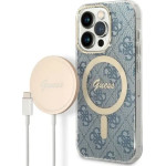 Guess Set GUBPP14XH4EACSB Case+ Charger iPhone 14 Pro Max 6.7'' blue/blue hard case 4G Print MagSafe - (GUE002559-0)