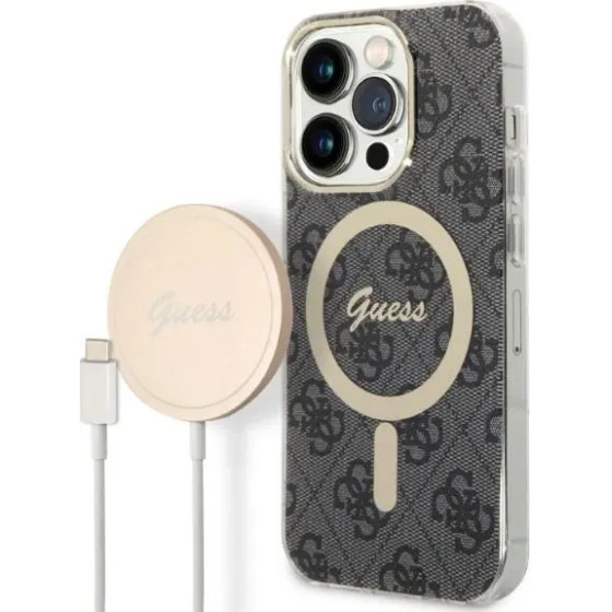 Guess Set GUBPP14XH4EACSK Case+ Charger iPhone 14 Pro Max 6.7'' black/black hard case 4G Print MagSafe - (GUE002547-0)