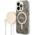 Guess Set GUBPP14XH4EACSW Case+ Charger iPhone 14 Pro Max 6.7'' brown/brown hard case 4G Print MagSafe - (GUE002555-0)