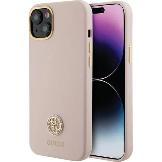 Guess Silicone Logo Strass 4G case for iPhone 15 - light pink - (GUE003342-0)