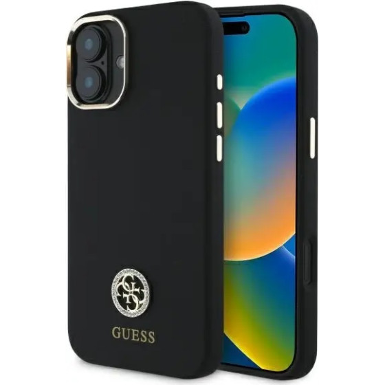 Guess Silicone Logo Strass 4G Case for iPhone 16 - Black - (GUE004146-0)