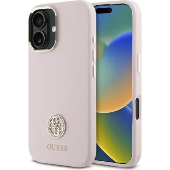 Guess Silicone Logo Strass 4G case for iPhone 16 - light pink - (GUE004121-0)