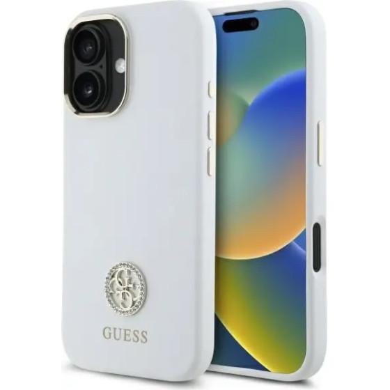 Guess Silicone Logo Strass 4G Case for iPhone 16 - White - (GUE004118-0)