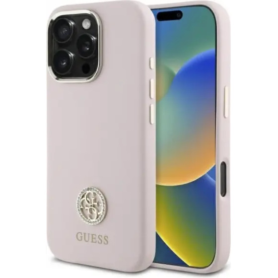 Guess Silicone Logo Strass 4G case for iPhone 16 Pro Max - light pink - (GUE004123-0)