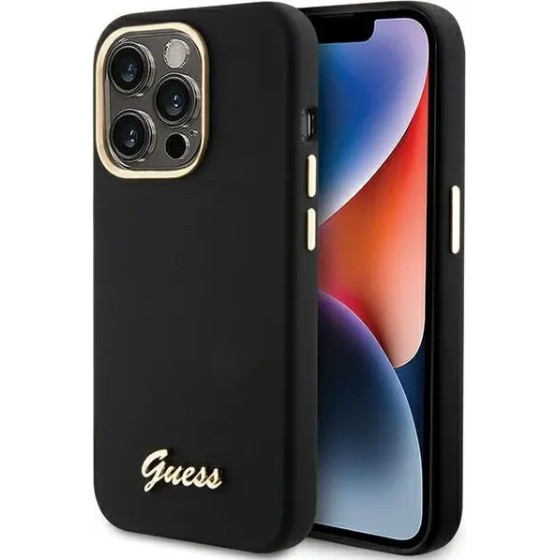 Guess Silicone Script Metal Logo & Frame case for iPhone 15 Pro - black - (GUE003351-0)