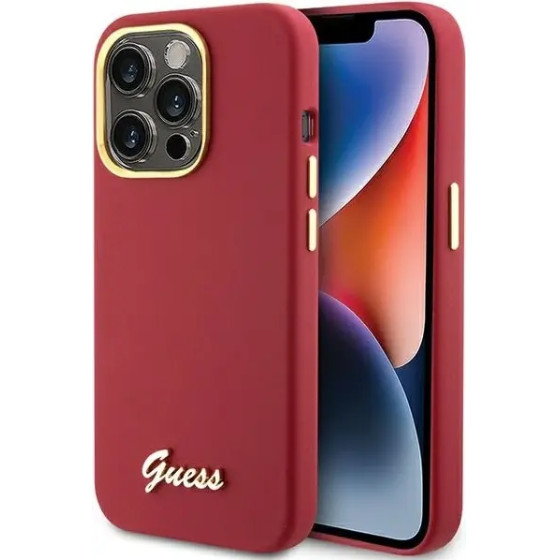 Guess Silicone Script Metal Logo & Frame case for iPhone 15 Pro - red - (GUE003346-0)