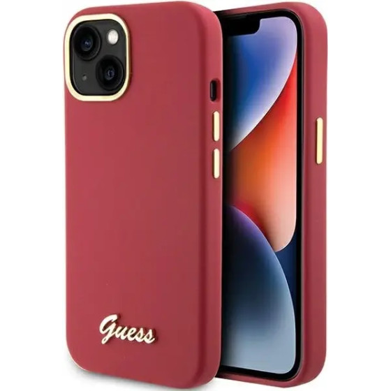 Guess Silicone Script Metal Logo & Frame case for iPhone 15 - red - (GUE003345-0)