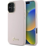 Guess Silicone Script Metal Logo & Frame iPhone 16 Plus Case - Pink - (GUE004096-0)